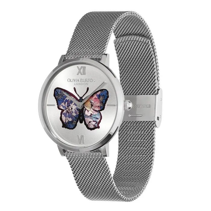 Signature Watches Women Olivia Burton 35mm Butterfly Ultra Slim Silver Mesh Watch