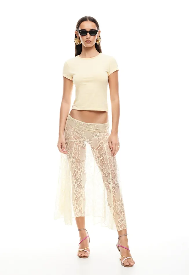 Skirts Women Lioness Fashion IN BLOOM LACE MIDI SKIRT Cornsilk