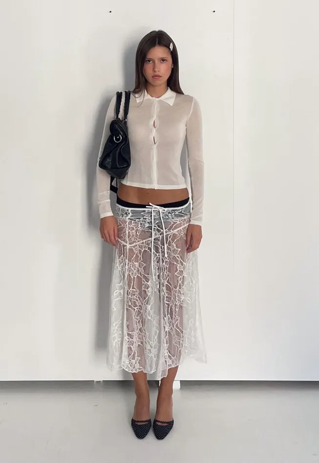Skirts Women Lioness Fashion IN BLOOM LACE MIDI SKIRT Ivory