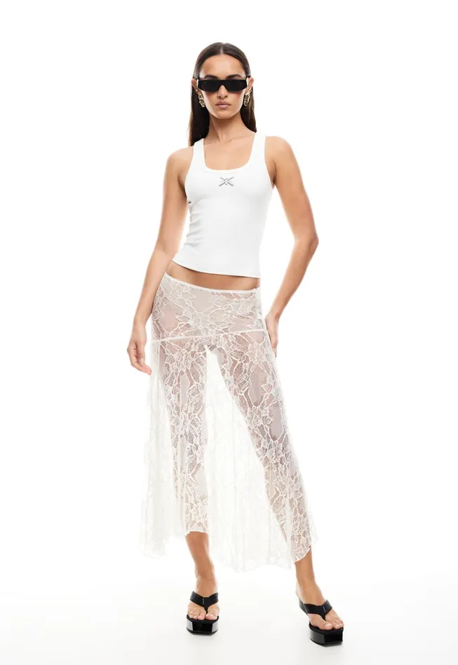 Skirts Women Lioness Fashion IN BLOOM LACE MIDI SKIRT Ivory Skirts Women Lioness Fashion IN BLOOM LACE MIDI SKIRT Ivory