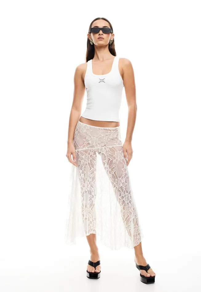 Skirts Women Lioness Fashion IN BLOOM LACE MIDI SKIRT Ivory Skirts Women Lioness Fashion IN BLOOM LACE MIDI SKIRT Ivory