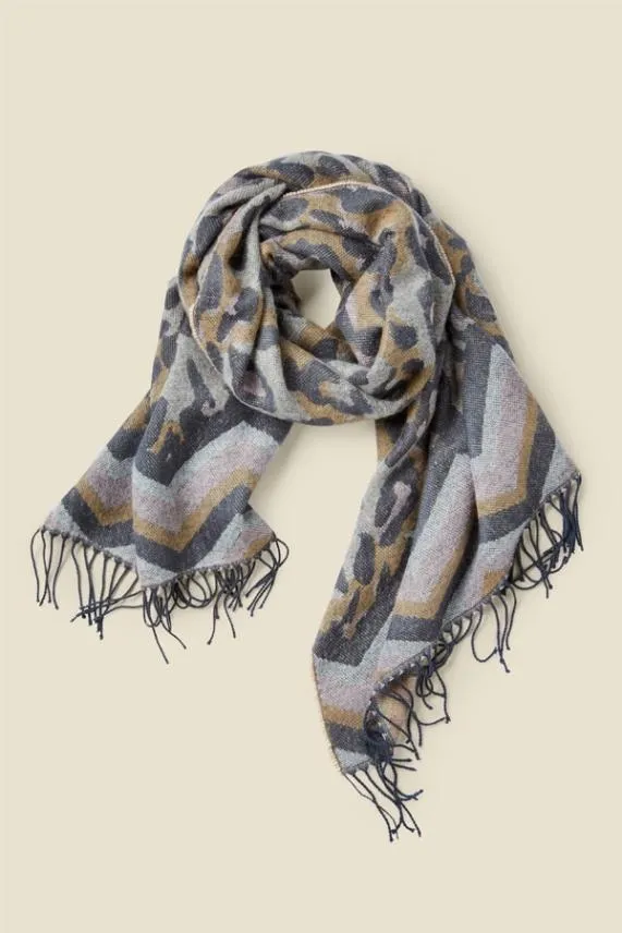 Sosandar Amber Soft Grey Leopard Print Oversized Scarf Grey Women Hats Scarves and Gloves
