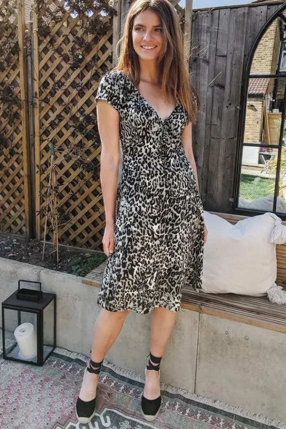 Sosandar Animal Print Ruched Neckline Dress Women Dresses