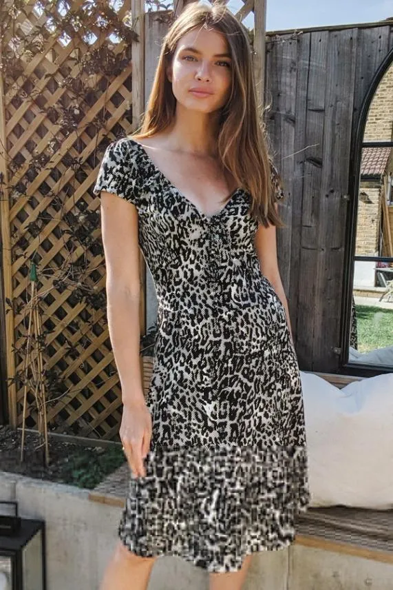 Sosandar Animal Print Ruched Neckline Dress Women Dresses