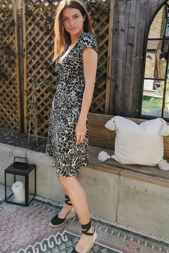 Sosandar Animal Print Ruched Neckline Dress Women Dresses