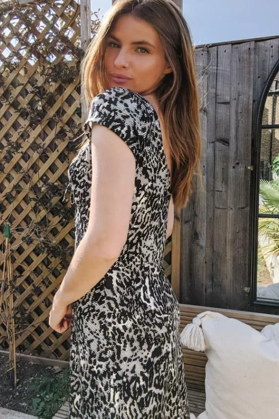 Sosandar Animal Print Ruched Neckline Dress Women Dresses