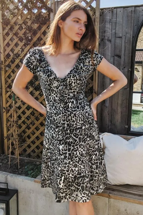 Sosandar Animal Print Ruched Neckline Dress Women Dresses