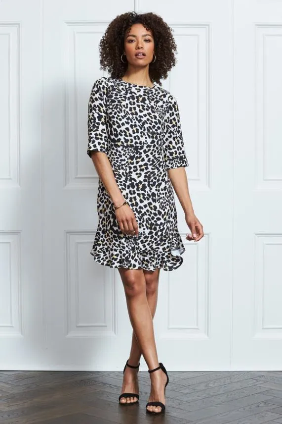 Sosandar Animal Print Ruffle Hem Shift Dress Women Dresses