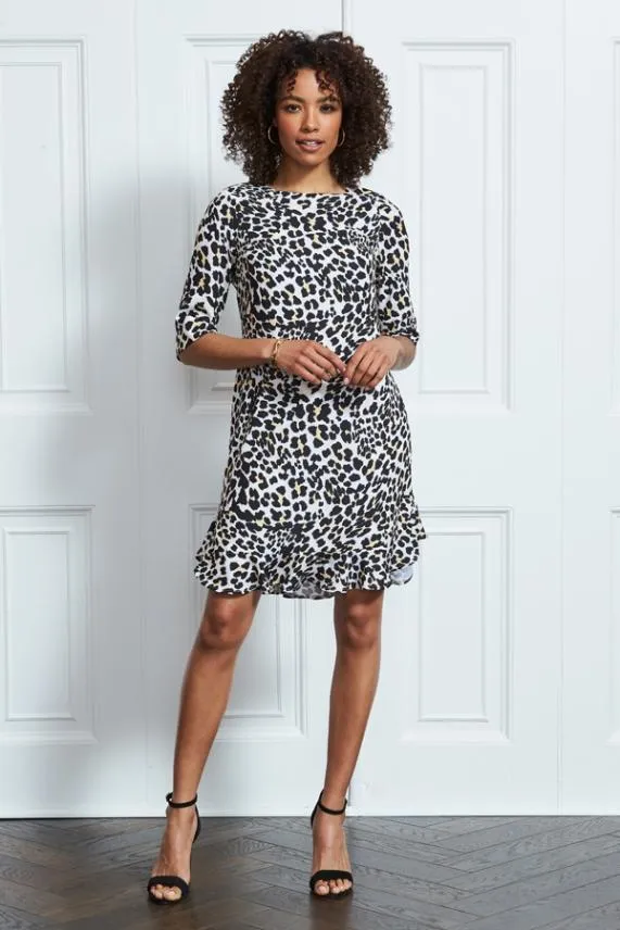 Sosandar Animal Print Ruffle Hem Shift Dress Women Dresses