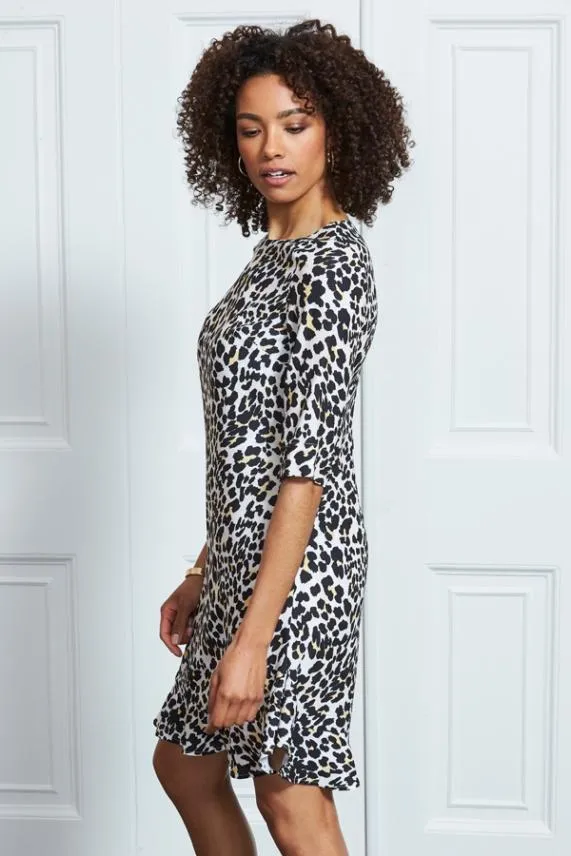 Sosandar Animal Print Ruffle Hem Shift Dress Women Dresses