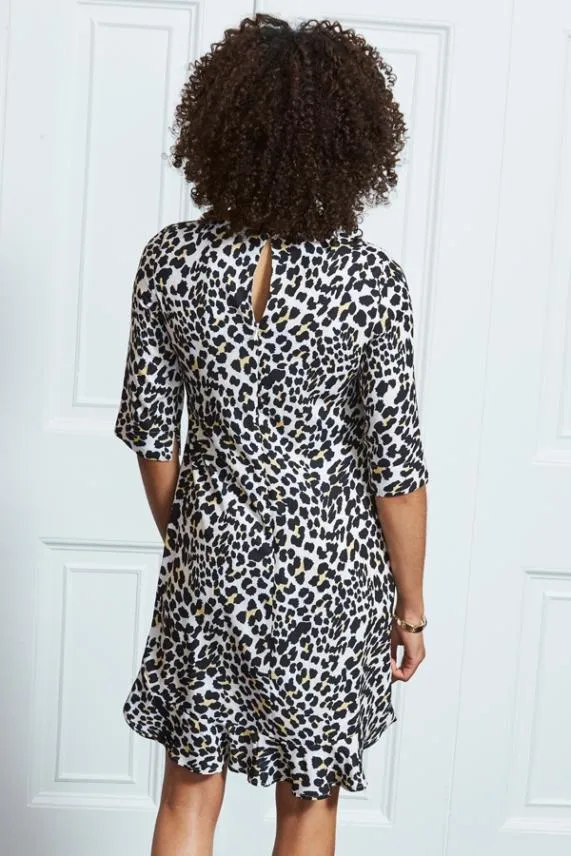 Sosandar Animal Print Ruffle Hem Shift Dress Women Dresses