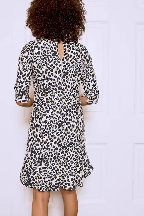 Sosandar Animal Print Ruffle Hem Shift Dress Women Dresses