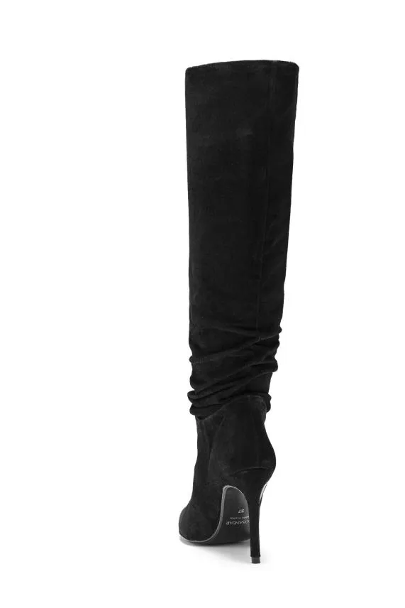 Sosandar Belle Black Suede Heeled Slouch High Leg Boot Black Women Boots