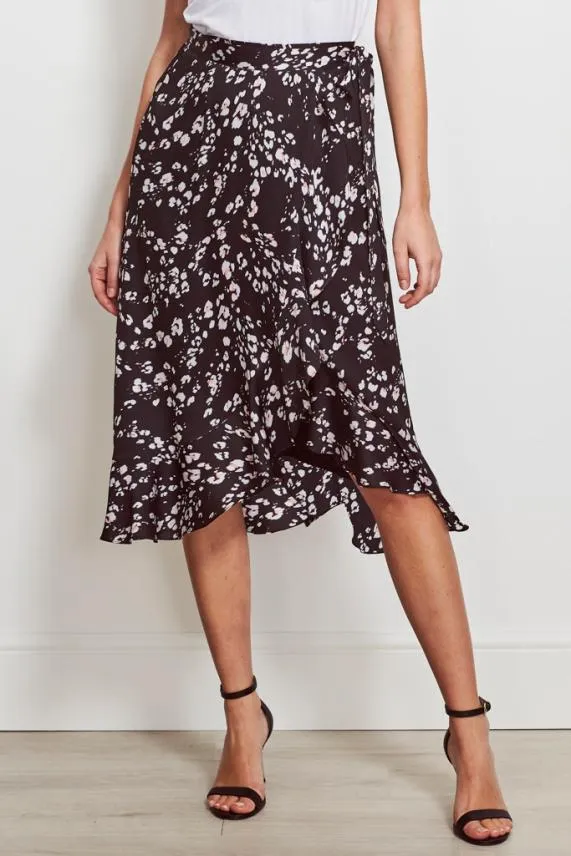 Sosandar Black Abstract Floral Print Wrap Skirt Black Women Skirts
