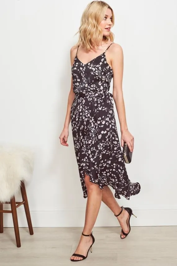 Sosandar Black Abstract Floral Print Wrap Skirt Black Women Skirts