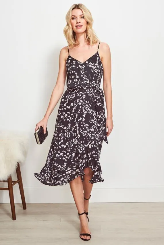Sosandar Black Abstract Floral Print Wrap Skirt Black Women Skirts