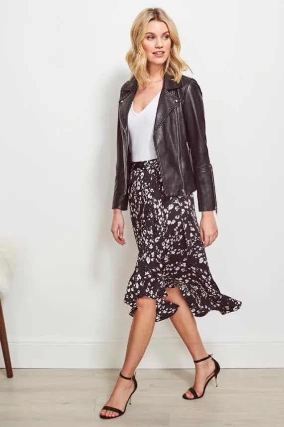Sosandar Black Abstract Floral Print Wrap Skirt Black Women Skirts