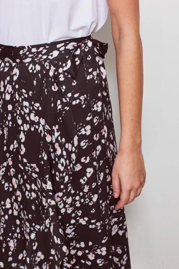 Sosandar Black Abstract Floral Print Wrap Skirt Black Women Skirts