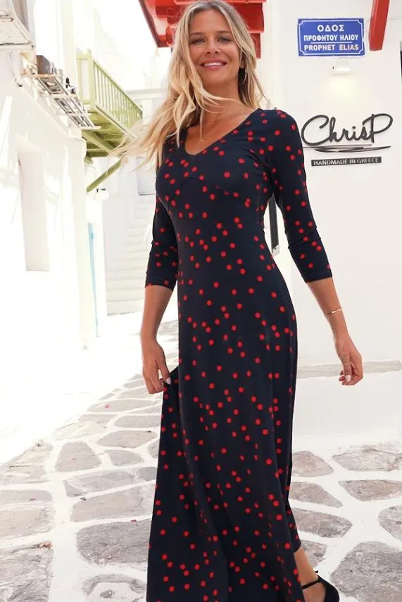 Sosandar Black and Red Spot Print Jersey Midi Dress Black Red Women Dresses
