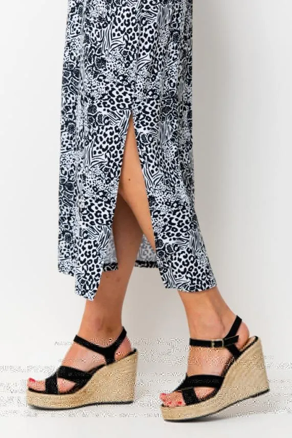 Sosandar Black and White Animal Print Open Back Bandeau Dress Black White Women Dresses