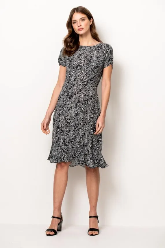 Sosandar Black and White Animal Print Shift Dress Black White Women Dresses