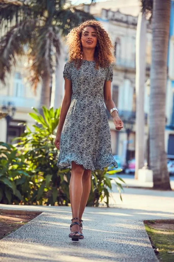 Sosandar Black and White Animal Print Shift Dress Black White Women Dresses