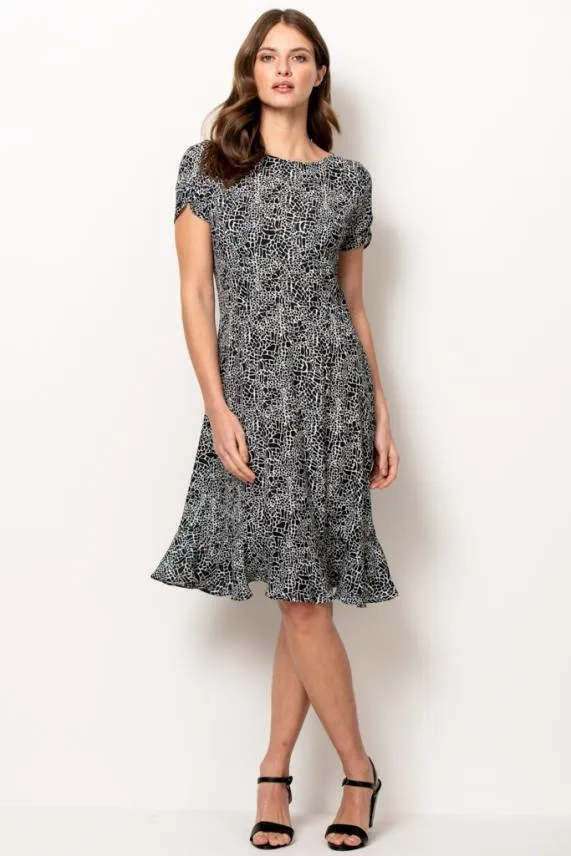Sosandar Black and White Animal Print Shift Dress Black White Women Dresses