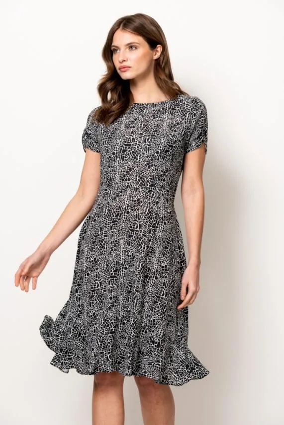 Sosandar Black and White Animal Print Shift Dress Black White Women Dresses