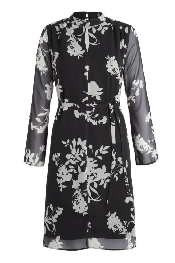 Sosandar Black and White Floral Print Belted Shift Dress Black White Women Dresses
