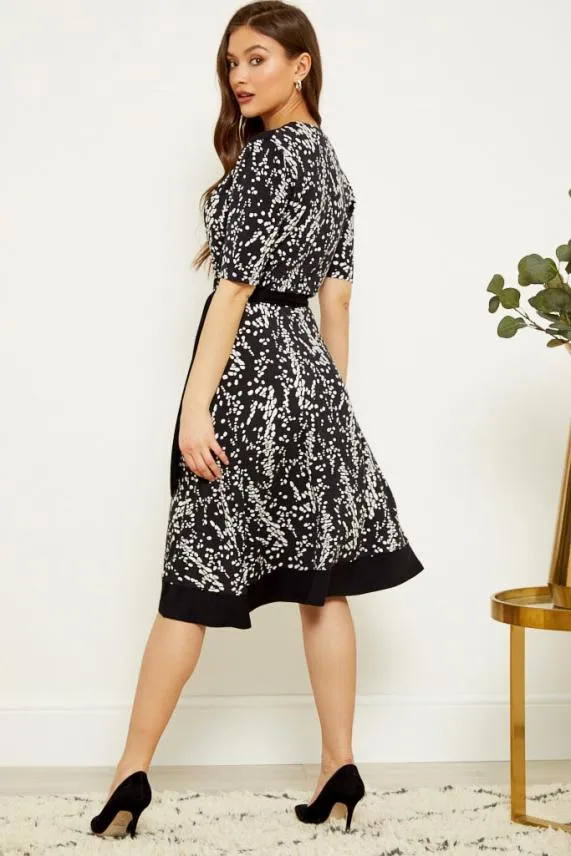Sosandar Black and White Print Belted Wrap Dress Black White Women Dresses
