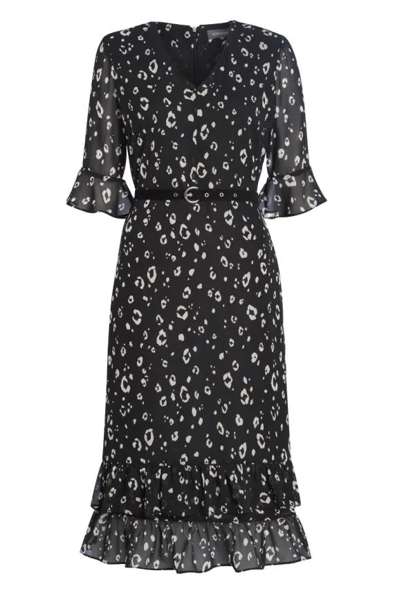 Sosandar Black and White Print Belted Wrap Dress Black White Women Dresses