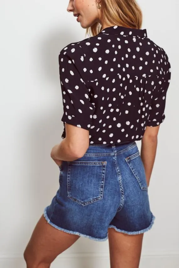 Sosandar Black and White Spot Print Short Sleeve Relaxed Fit Shirt Black White Women Tops