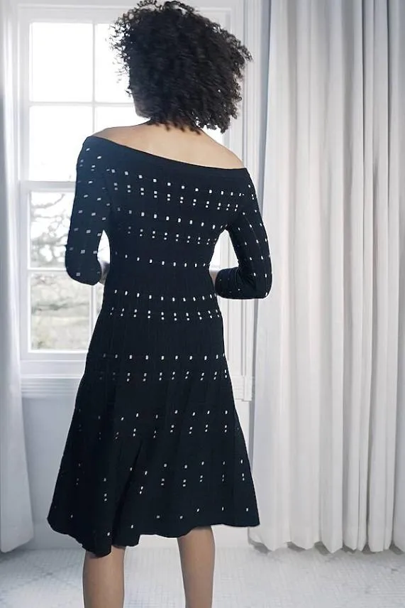 Sosandar Black Bardot Stripe Detail Midi Dress Black Women Knitwear