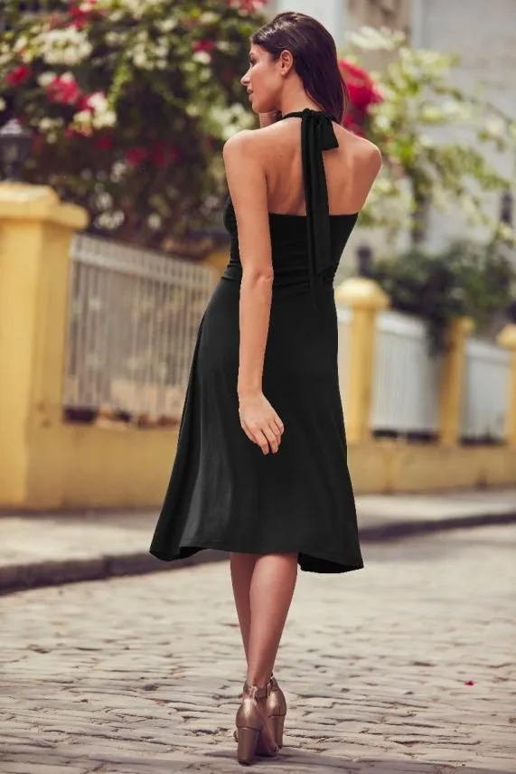 Sosandar Black Cross Front Halterneck Dress Black Women Dresses