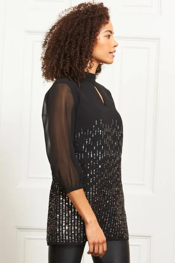 Sosandar Black Embellished Keyhole Detailed Tunic Top Black Women Tops