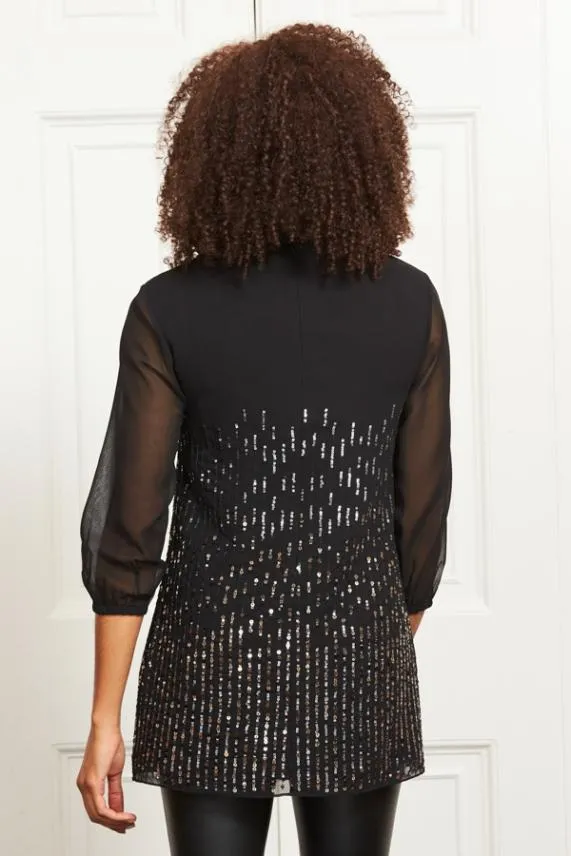 Sosandar Black Embellished Keyhole Detailed Tunic Top Black Women Tops