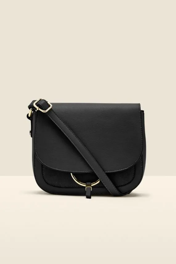 Sosandar Black Faux Leather Hoop Clasp Cross Body Bag Black Women Bags and Belts Sosandar Black Faux Leather Hoop Clasp Cross Body Bag Black Women Bags and Belts