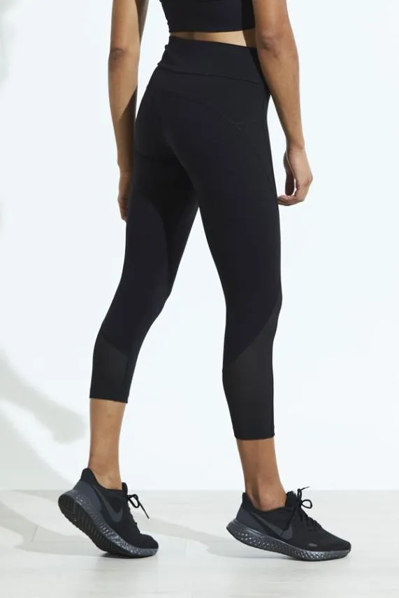 Sosandar Black High Waisted Mesh Detail Cropped Activewear Leggings Black Women Leisurewear Sosandar Black High Waisted Mesh Detail Cropped Activewear Leggings Black Women Leisurewear