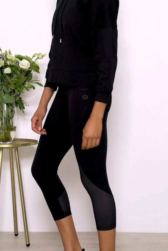 Sosandar Black High Waisted Mesh Detail Cropped Activewear Leggings Black Women Leisurewear