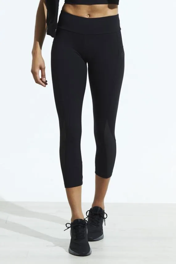 Sosandar Black High Waisted Mesh Detail Cropped Activewear Leggings Black Women Leisurewear
