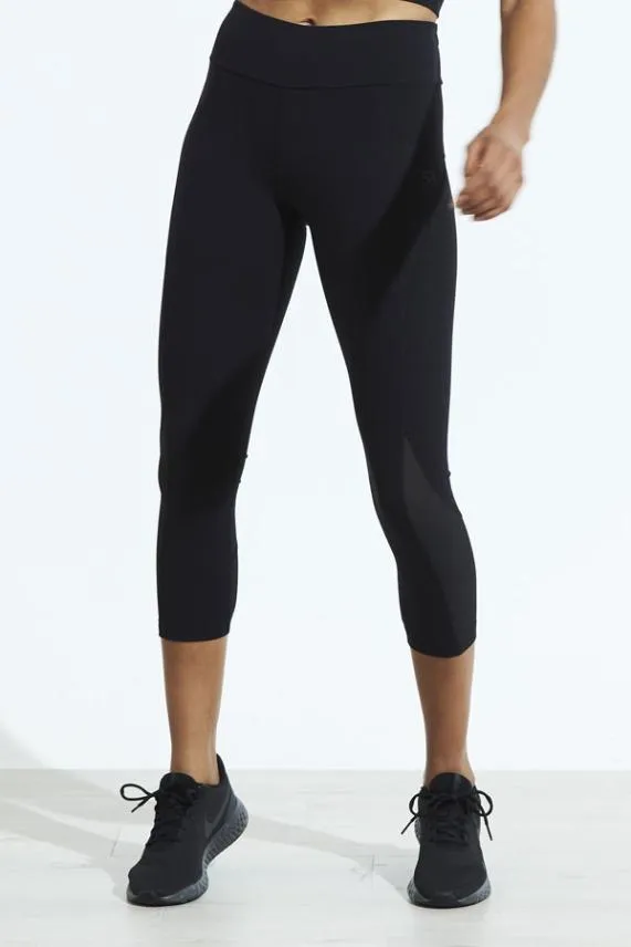 Sosandar Black High Waisted Mesh Detail Cropped Activewear Leggings Black Women Leisurewear