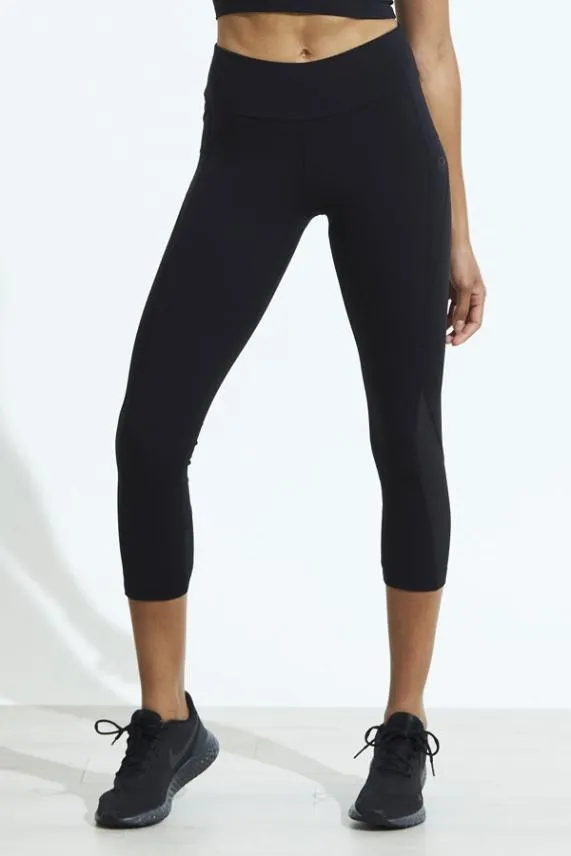Sosandar Black High Waisted Mesh Detail Cropped Activewear Leggings Black Women Leisurewear