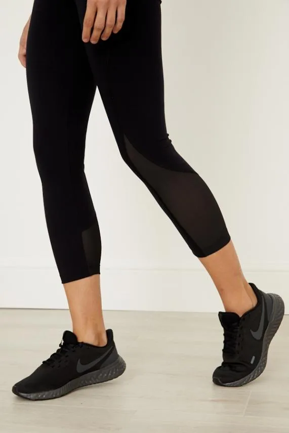 Sosandar Black High Waisted Mesh Detail Cropped Activewear Leggings Black Women Leisurewear