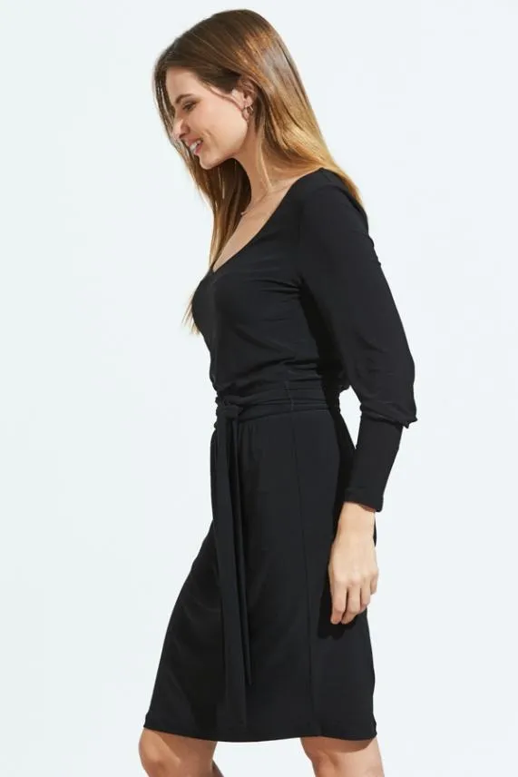 Sosandar Black Jersey Tie Waist Long Sleeve Dress Black Women Dresses
