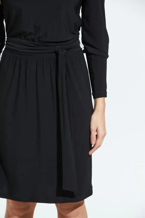 Sosandar Black Jersey Tie Waist Long Sleeve Dress Black Women Dresses
