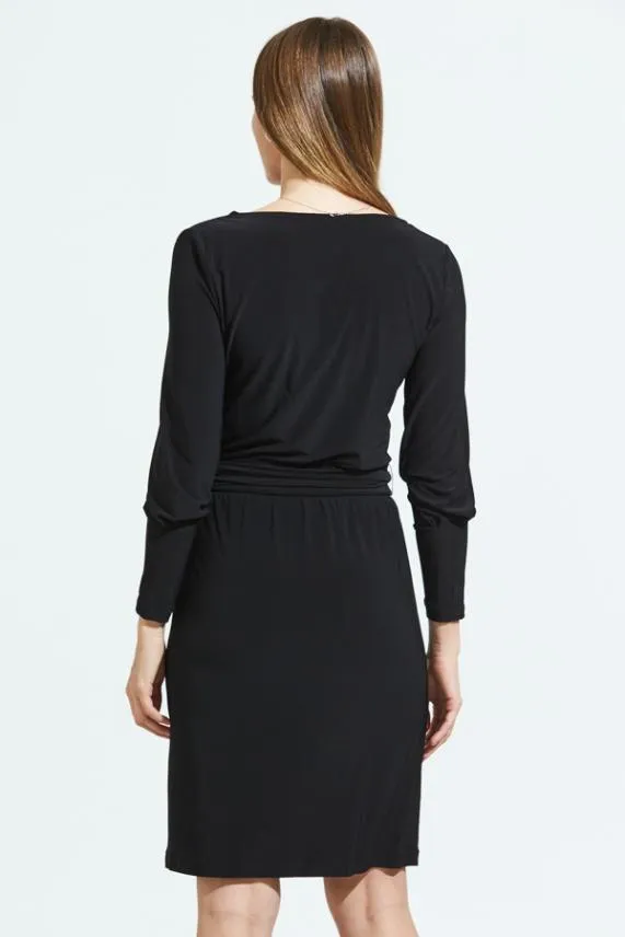 Sosandar Black Jersey Tie Waist Long Sleeve Dress Black Women Dresses