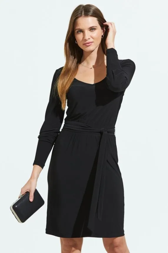 Sosandar Black Jersey Tie Waist Long Sleeve Dress Black Women Dresses