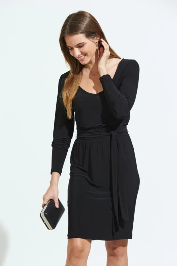 Sosandar Black Jersey Tie Waist Long Sleeve Dress Black Women Dresses