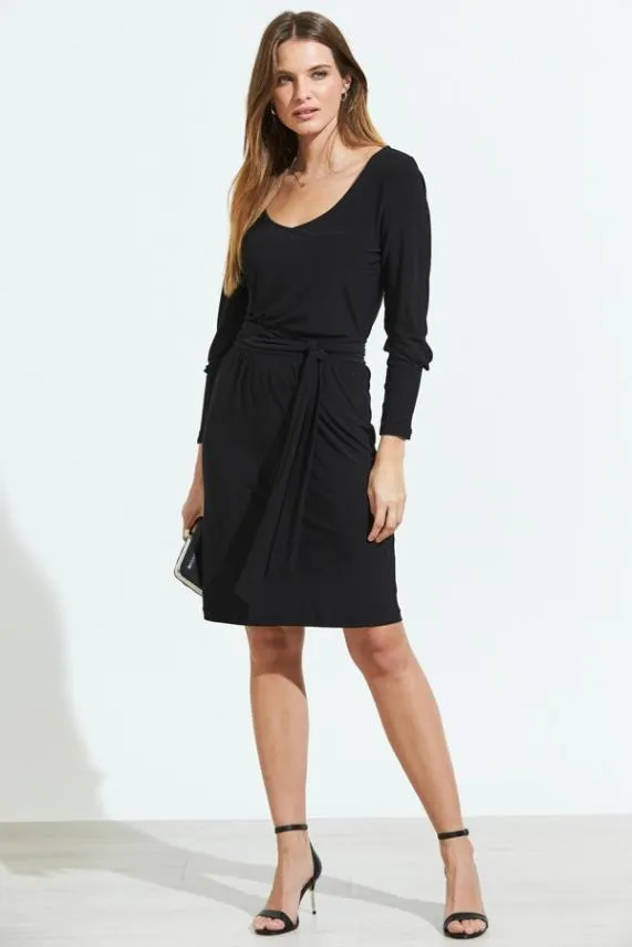 Sosandar Black Jersey Tie Waist Long Sleeve Dress Black Women Dresses