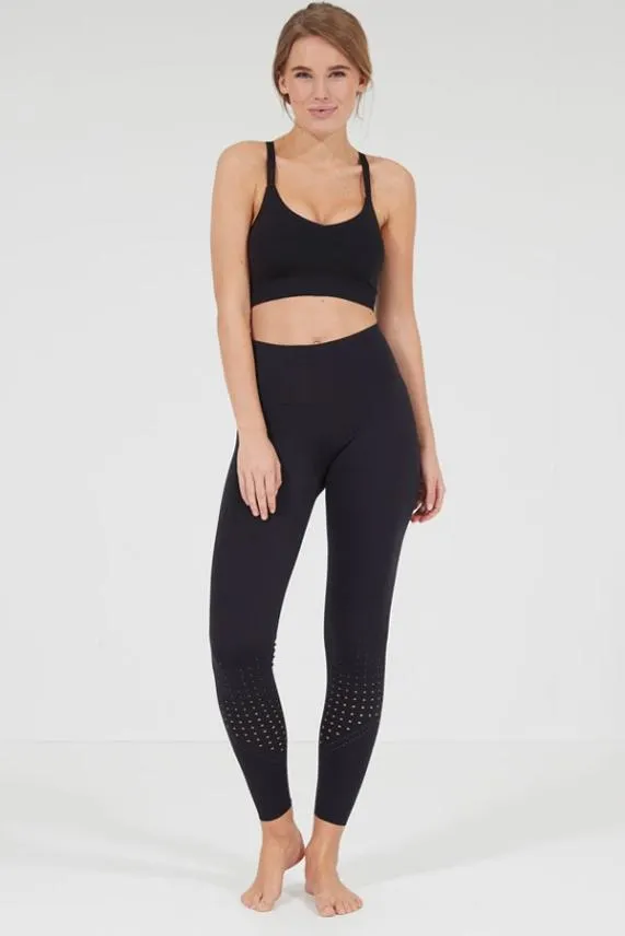 Sosandar Black Lasercut High Waisted Body Sculpting Activewear Leggings Black Women Activewear